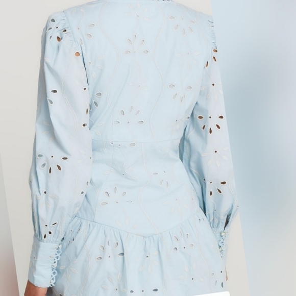 NWT RIVER ISLAND embroidery eyelet baby blue  dress US 6 - Picture 5 of 16